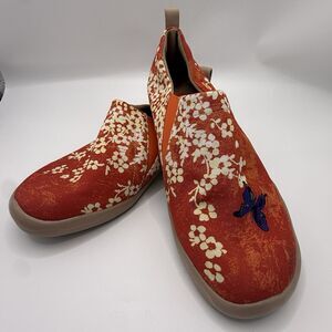 UIN Slip On Shoe Sakura Women's 8.5 Canvas Orange Butterfly Comfortable